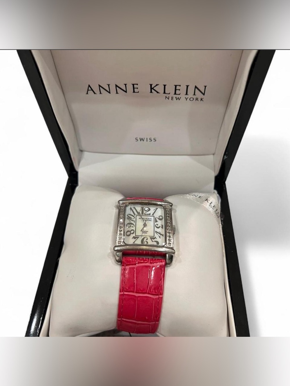 Anne Klein Genuine Leather Diamond Watch Pink 763S